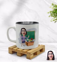 BK Gift Kişiye Özel Kadın Öğretmen Karikatürlü İçi Siyah Renkli Kupa Bardak Model 1