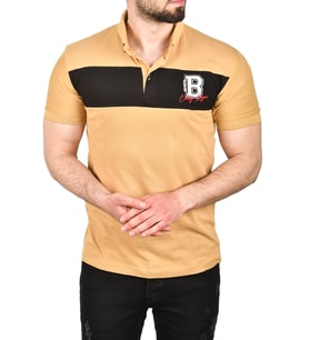 DeepSEA Erkek  Slim Fit Nefes Alan Pamuklu Kumaş Dar Kesim Kıvrılmaz Yaka Polo Yaka Tişört 2503019 (Camel)