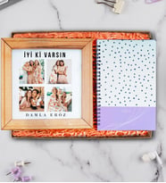 Kişiye Özel İyi Ki Varsın Ahşap Fotoğraflı Çerçeve ve Defter Hediye Seti