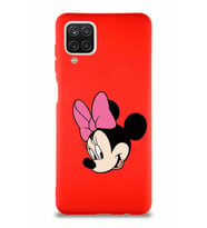 Samsung Galaxy A12 Soft Premier Kapak Minnie Mouse-B Tasarımlı Silikon Kılıf - Kırmızı (Şeffaf)