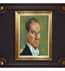 Özel Seri Paspartulu Çerçeveli Atatürk Tablo l560 (Gold)