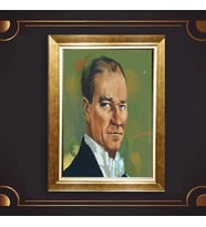Özel Seri Paspartulu Çerçeveli Atatürk Tablo l560 (Gold)