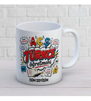 Kişiye Özel Türkçe Öğretmeni Baskılı Kupa, Eğlenceli Çizgi Roman Tasarımlı İsimli Öğretmen Hediyesi