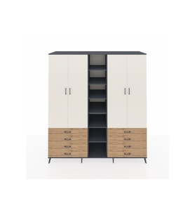 Kronos Dolap 10 Raflı 8 Çekmeceli 2 Askılı 220x59x243 Antrasit-Aytaşı/Çam