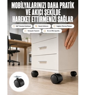 Northcity Kilitsiz 4 cm Tekerlek Ayak 4'lü Set – Sessiz ve Dayanıklı Mobilya Taşıma Çözümü