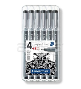 Staedtler Pigment Liner Siyah Çizim Kalemi 4+2 Set