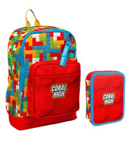 Coral High Kırmızı Yapı Blokları Erkek Çocuk Okul Çantası ve Organizer Kalemlik Seti 23775 11157