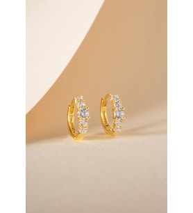 925 Ayar Gümüş Gold Kaplama 5 Taşlı 15 mm Halka Küpe