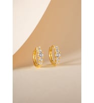 925 Ayar Gümüş Gold Kaplama 5 Taşlı 15 mm Halka Küpe