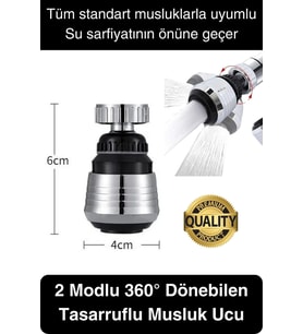 Premium 2 Modlu 360° Dönebilen Perlatör Başlığı Mutfak Lavabo Su Tasarrufu Musluk Ucu Şık Tasarım