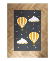 MEKTA HOME BEBEK VE ÇOCUK ODASI Uçan Balon ve Bulut Desenli Gri Halı