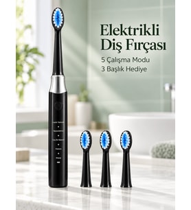 Lexroo Günlük Ağız Bakımı İçin Şarj Edilebilir 5 Modlu Siyah Elektrikli Diş Fırçası