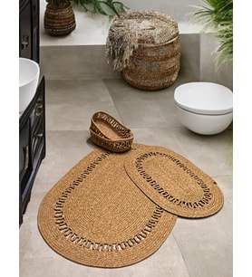 İçin Modern Paspas Seti 4'lü Takım Jüt Klozet Önü Hasır Lavabo Önü Paspas Havlu Sepeti Orta Boy Organizer Sepetli Takım Hasır 45 x 70 cm 60 x 100 cm