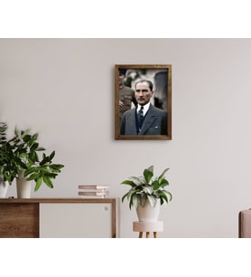 BK Home Atatürk Tasarımlı Doğal Masif Ahşap Çerçeveli Tablo 45x65cm-10