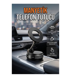 360° Dönebilen Manyetik Araç Telefon Tutucu – Alüminyum Gövde, Vakumlu Montaj
