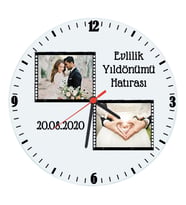 Biresimden Evlilik Yıldönümü Hatıra Hediyesi Fotoğraflı Tarihli Cam Duvar Saati