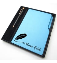 İsme Özel Turkuaz Kalemlikli Defter & İsme Özel Metal Kalem (Öğretmenler Günü veya başka bir mesaj işlenebilir) (Karışık)