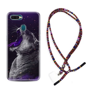 Oppo A5S A15 A16 A54 A55 A73 A74 Kılıf Boyun Asklı Rasta Silikon Purple Leopar 1750