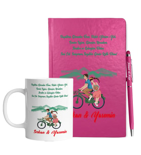 Sevgililer Gününe Özel Pembe Defter Kalem & Kupa Hediye Seti 14