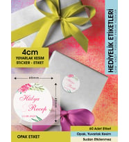 Pembe Gül Etiket Modeli, Ürünlerinize Özel 4cm  - 60 Adet Opak Sticker