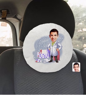 BK Gift Kişiye Özel Erkek Eczacı Karikatürlü Yuvarlak Araç Koltuk Yastığı-3
