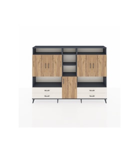Arges Dolap 12 Raflı 4 Çekmeceli 5 Kapaklı 220x30x163 Antrasit-Çam/Aytaşı