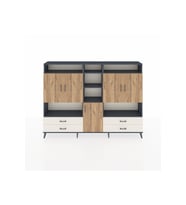 Arges Dolap 12 Raflı 4 Çekmeceli 5 Kapaklı 220x30x163 Antrasit-Çam/Aytaşı