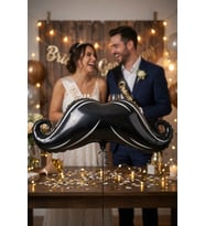 Bride Groom Bekarlığa Veda Folyo Balon Siyah Bıyık Model 40 İnç 45x98 Cm Parti Süsü