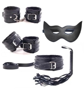 Hakiki deri den Yapıldı. Fetish Beginner 5 Parça BDSM Set - Siyah