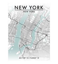 New York Şehri Haritası Tablo Ahşap Poster Dekoratif