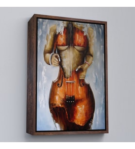 Çerçeveli Violin Kadın Kanvas Duvar Tablosu, Kadın Keman Sanatı, Suluboya Tuval (Beyaz)