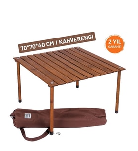 Bag The Joy 70x70x40 Ahşap Katlanır Rulo Kamp ve Piknik Masası (Kahverengi)