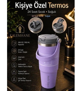 Kişiye Özel Termos – 900 ML 24 Saate Kadar Sıcak ve Soğuk Tutma (LİLA)