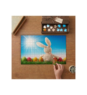 Oyuncak Tavşan ve Renkli Yumurtalar Tasarımı 240 parça Ahşap Puzzle Ahşap Kutuda MP10607