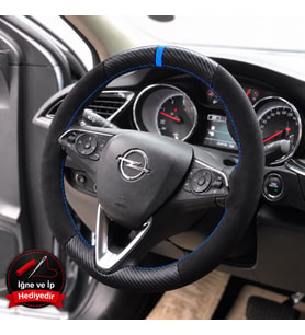 Opel Astra K Dikme Direksiyon Kılıfı Alcantara Süet Mat Karbon Mavi Yüzük ve Dikiş Dolu Alti Dolu Ince V 2015-2022