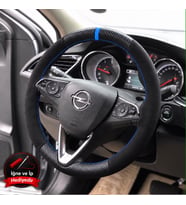 Opel Astra K Dikme Direksiyon Kılıfı Alcantara Süet Mat Karbon Mavi Yüzük ve Dikiş Dolu Alti Dolu Ince V 2015-2022