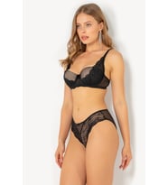 Miorre Push-Up Dolgulu Dantel Askılı Sütyen Takım (Siyah)