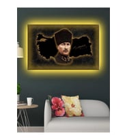 Led Işıklı Atatürk Ve Türkiye Haritası Kanvas Tablo
