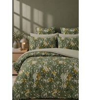 More Home Tek  Kişilik Yorgan Kılıfı + Yastık Kılıfı Floral Yeşil Beyaz