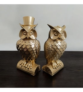 Baykuş 2'li Eş Figür Biblo Dekor 15x8x6 cm - 13,5x7x6 cm (Altın)