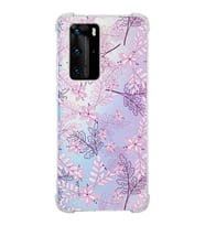 Huawei P40 Pro  Köşe Korumalı Antişok Kapak Floral Pudra Tasarımlı Şeffaf  Kılıf