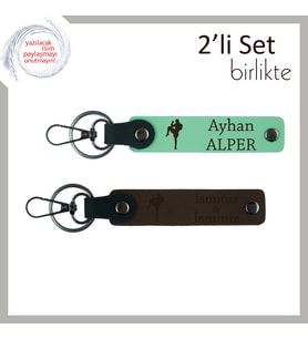 Kickboks ve Boks Sevenler İçin Kişisel Hediye, Ad Yazılabilir Deri Anahtarlık, Açık Yeşil-Koyu Kahve