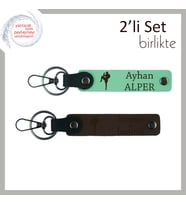 Kickboks ve Boks Sevenler İçin Kişisel Hediye, Ad Yazılabilir Deri Anahtarlık, Açık Yeşil-Koyu Kahve