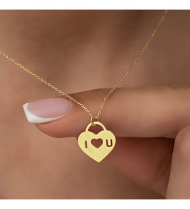 Kişiye Özel Minimalist Tasarım Kilit Kolye 925K Gümüş (Gold)