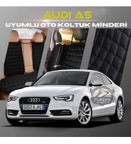Audi A5 Siyah Renk Tay Tüyü Cepli & Terletmez Sırtlı Oto Koltuk Minder Seti - Koltuk Koruma Kılıfı (ÖN & ARKA TAM SET)