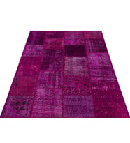 Fuşya Tonlu El Dokuma Salon Halısı Modern Patchwork Desenli Yün Doku Mutfak Yatak Odası