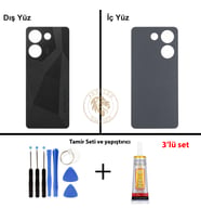 Tecno Vida Seti + Yapıştırıcı Camon 20 Pro Siyah Yapıştırıcı B-7000 Yapıştırıcı Vida Seti Arka Kapak Arka Cam Batarya Kapağı Lazer Kesim Kapak Pil Kapağı Back Cover