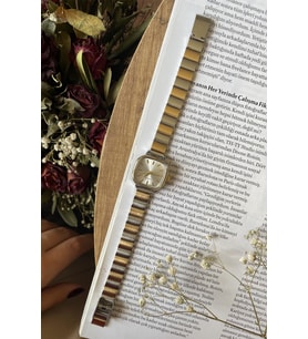 KADIN GOLD GÜMÜŞ ÇELİK BLOK KORDON HEDİYELİK KOL SAATİ