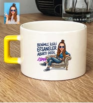 Kişiye Özel Karikatürlü Benimle İlgili Efsaneler Lüks Fincan Doğum Günü Hediyesi