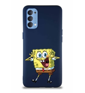 Oppo Reno 4 Soft Premier Kapak Sünger Bob Tasarımlı Silikon Kılıf - Lacivert (Şeffaf)